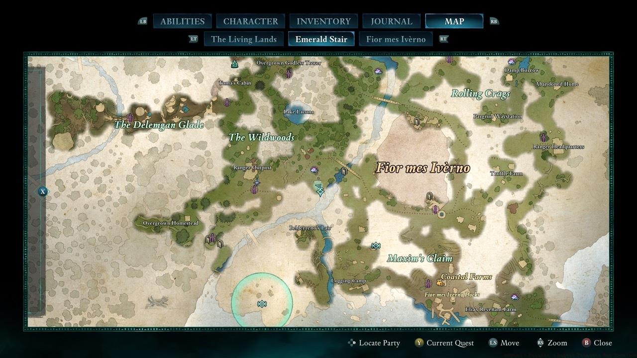 The Painter's Brush can be found overlooking the waterfall southeast of The Wildwoods and southwest of Fior mes Ivérno.