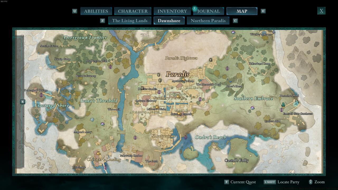 Southern Dawnshore map in Avowed