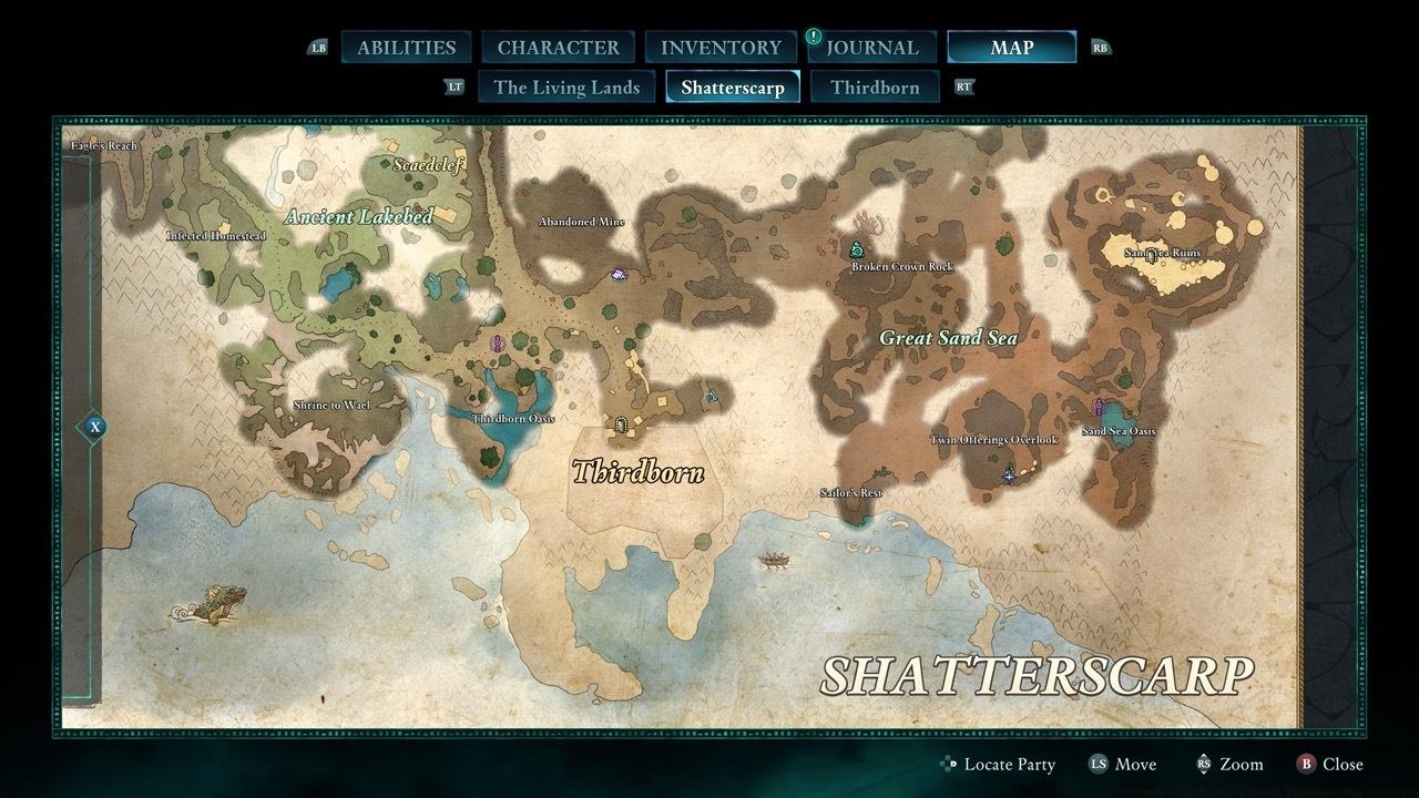 The treasure map can be found just east of Thirdborn.