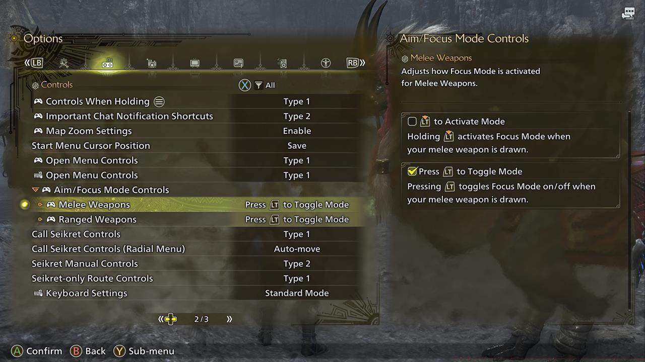 Switching Focus Mode to activate when toggled makes controls less cumbersome.
