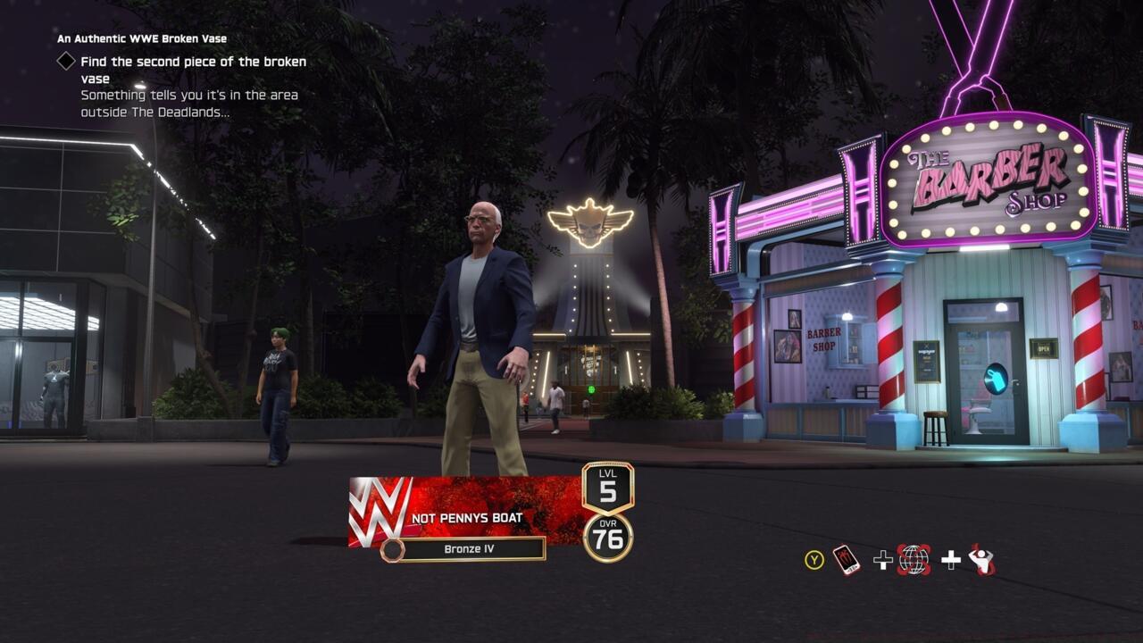 Head down the pathway you see in the image behind Larry David here...