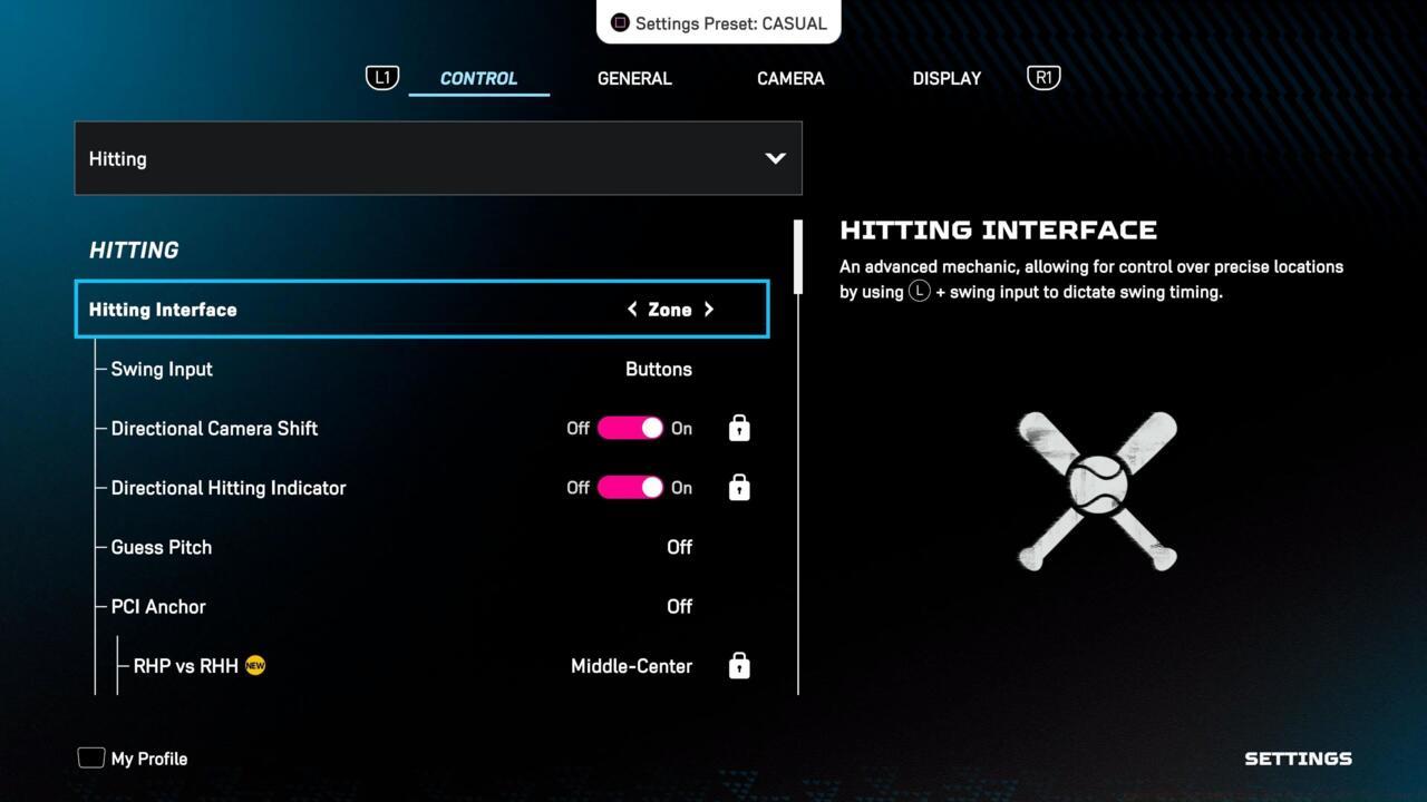 The hitting menu in MLB The Show 25