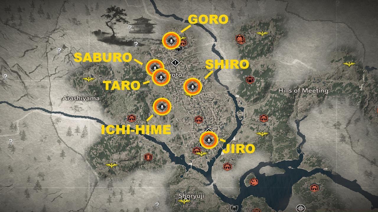 Map: Locations of Inoshichi Takashi's children