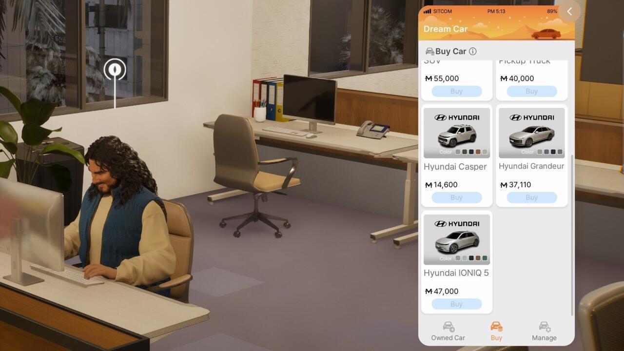 You use the Dream Car app to buy a car in InZoi.