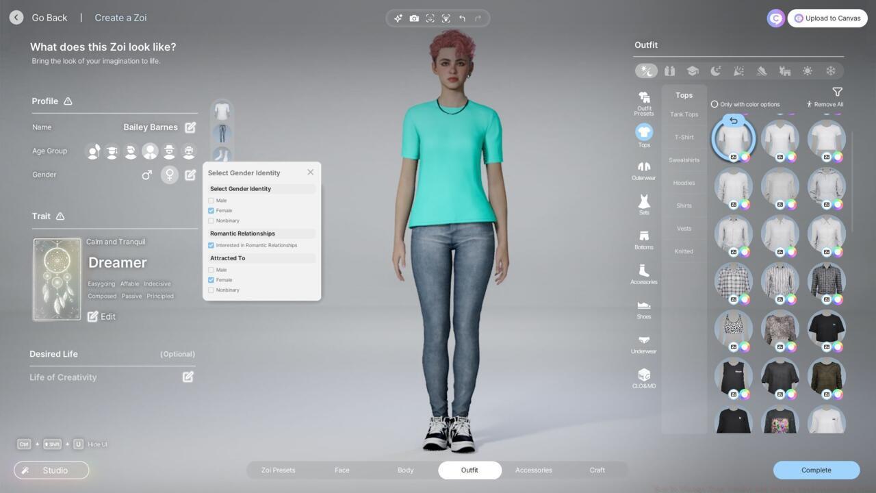 InZoi gender identity customization