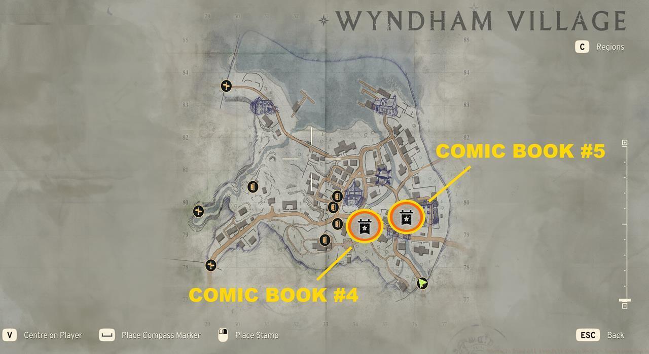 Map of comic book locations in Wyndham Village