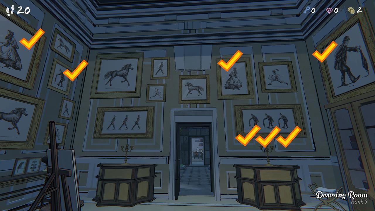 Look around the room and count all the paintings depicting the woman and the man with the umbrella. They're the folks with small gaits/strides.