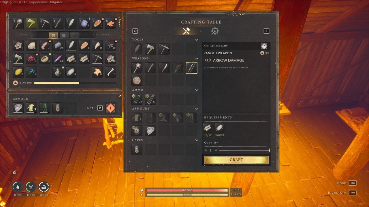 Crafting a bow at a crafting table