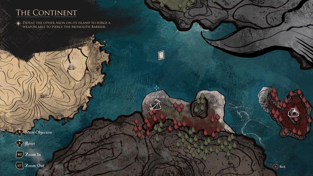 The fourth Gestal Beach is located in the northeast part of the map, east of the Sirène Axon.