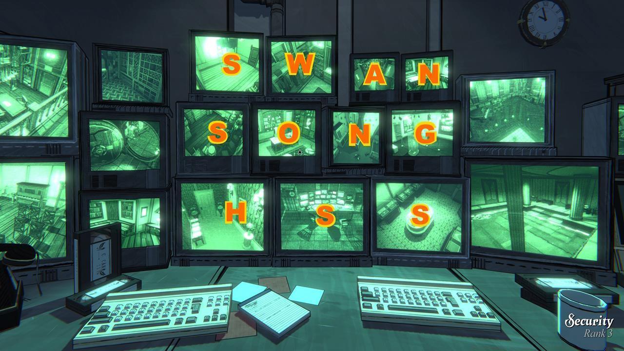 The code corresponds to the first letter of each room shown in the monitors.