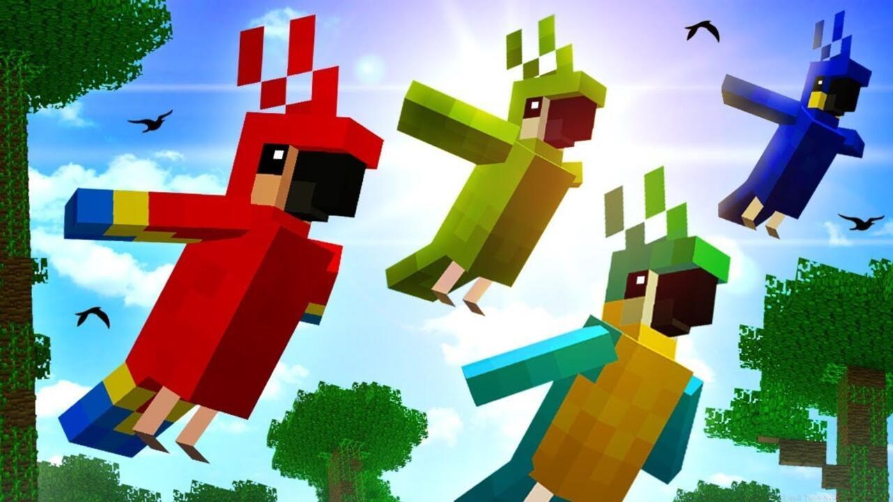 Minecraft parrots flying