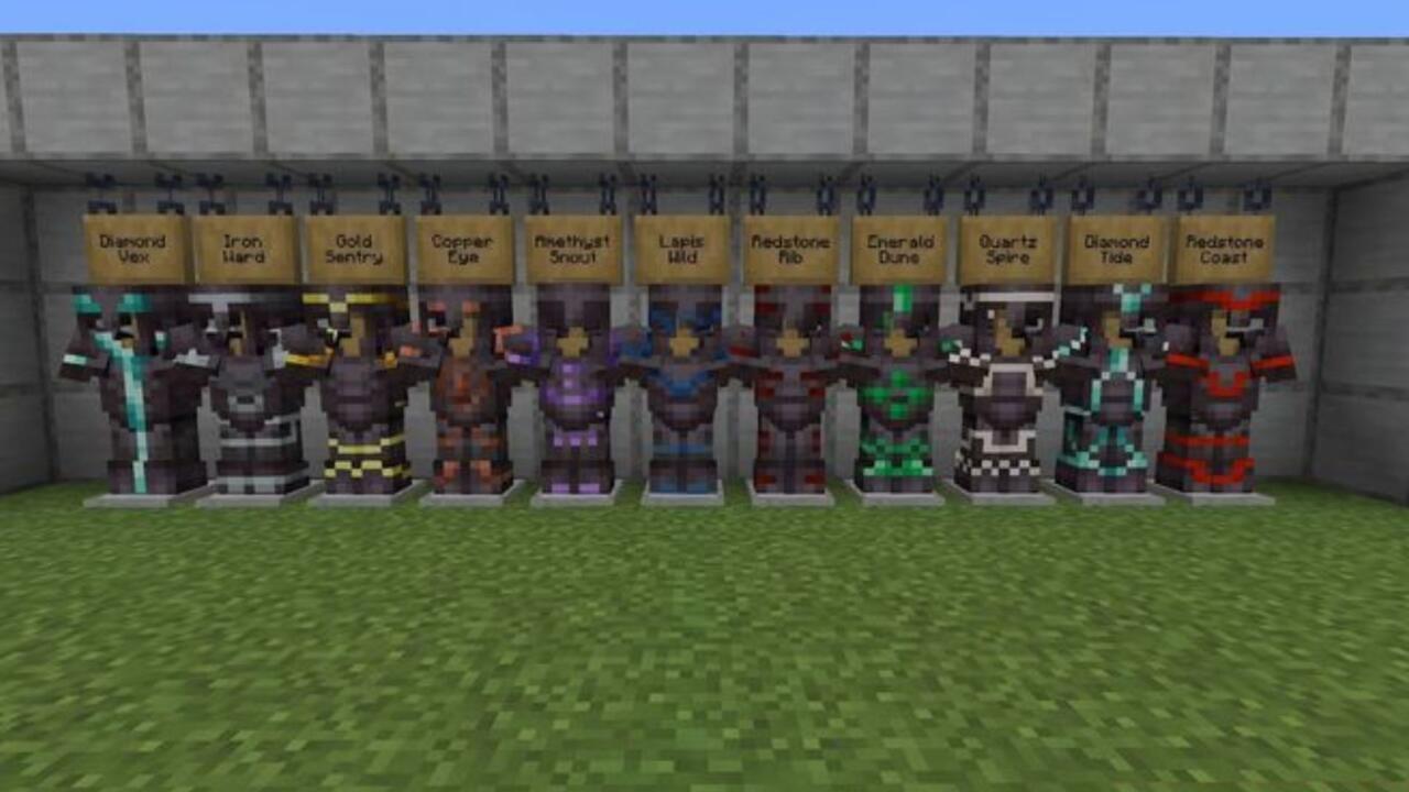 The armor trims available in Minecraft.