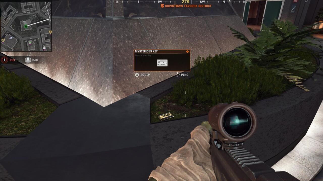 Keycard in the plants by the pyramid