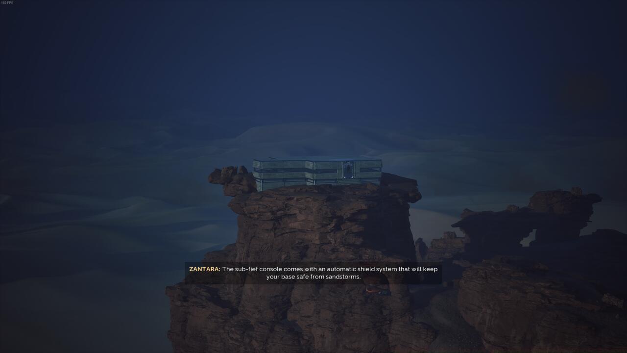 A base on top of a rocky mountain in Dune: Awakening