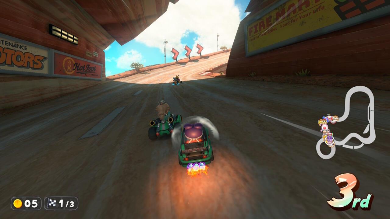 Drive behind another racer to draft and boost past them.