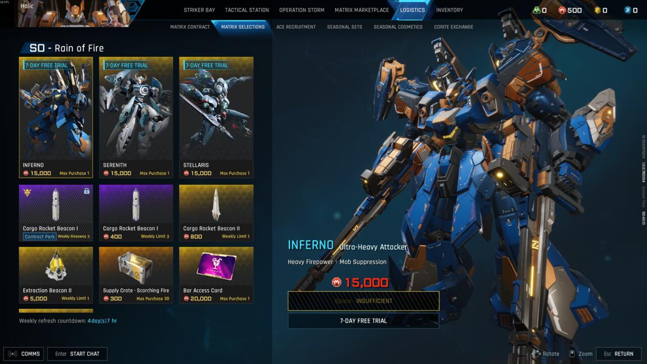 Inferno costs 15,000 Mission Tokens to unlock