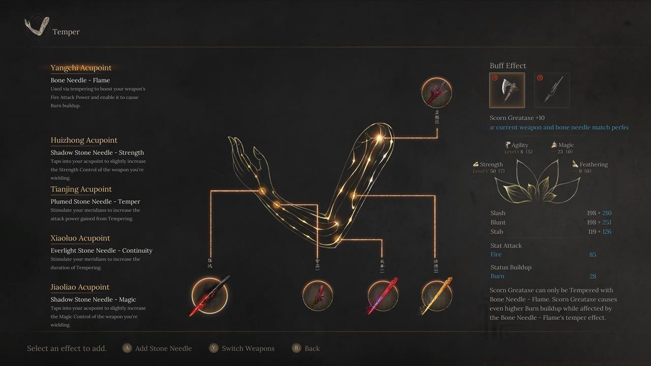 Pick a weapon and choose Bone Needles and Stone Needles that complement its traits.