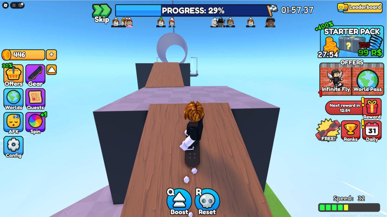 This skateboarding game is an example of what an Obby is: carefully crafted obstacle courses to test your abilities.