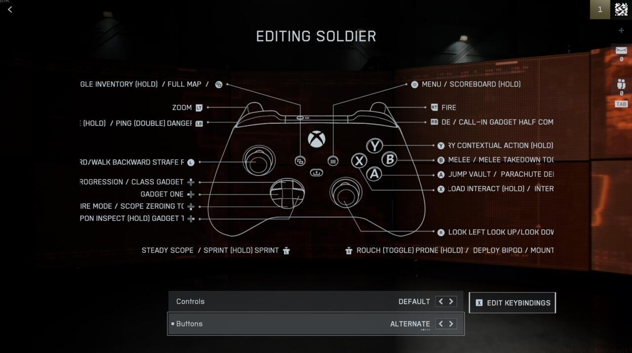 The basic controller settings menu in Battlefield 6