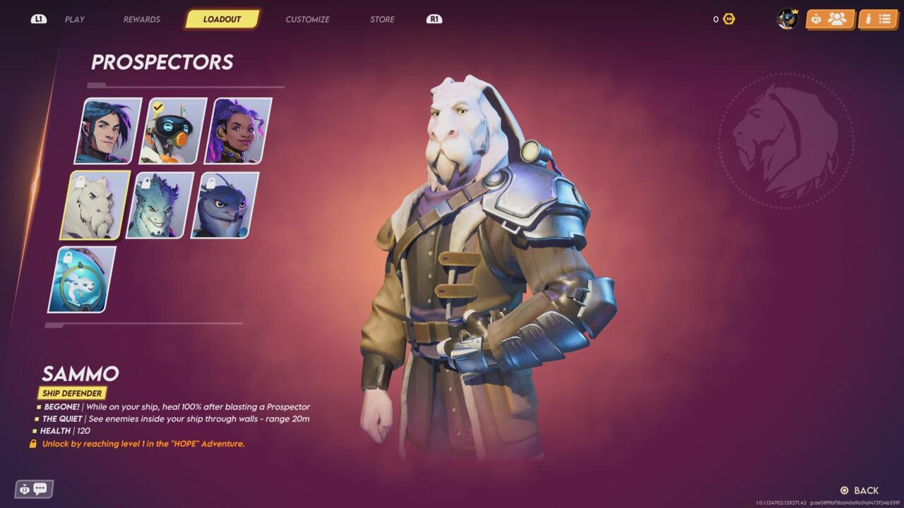 There are seven total Prospectors in Wildgate at launch, three of which are unlocked from the start.