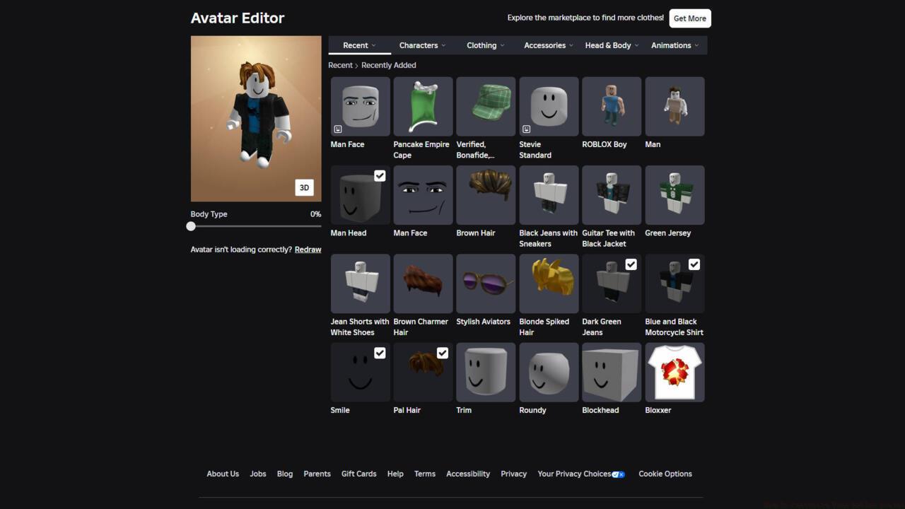 When you first load the Avatar Editor, you'll find all the recently acquired items in your inventory ready to wear.