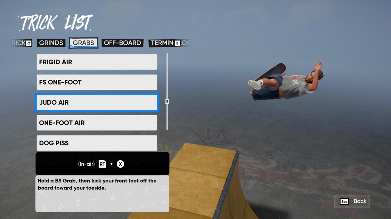 The Skatepedia menu in Skate