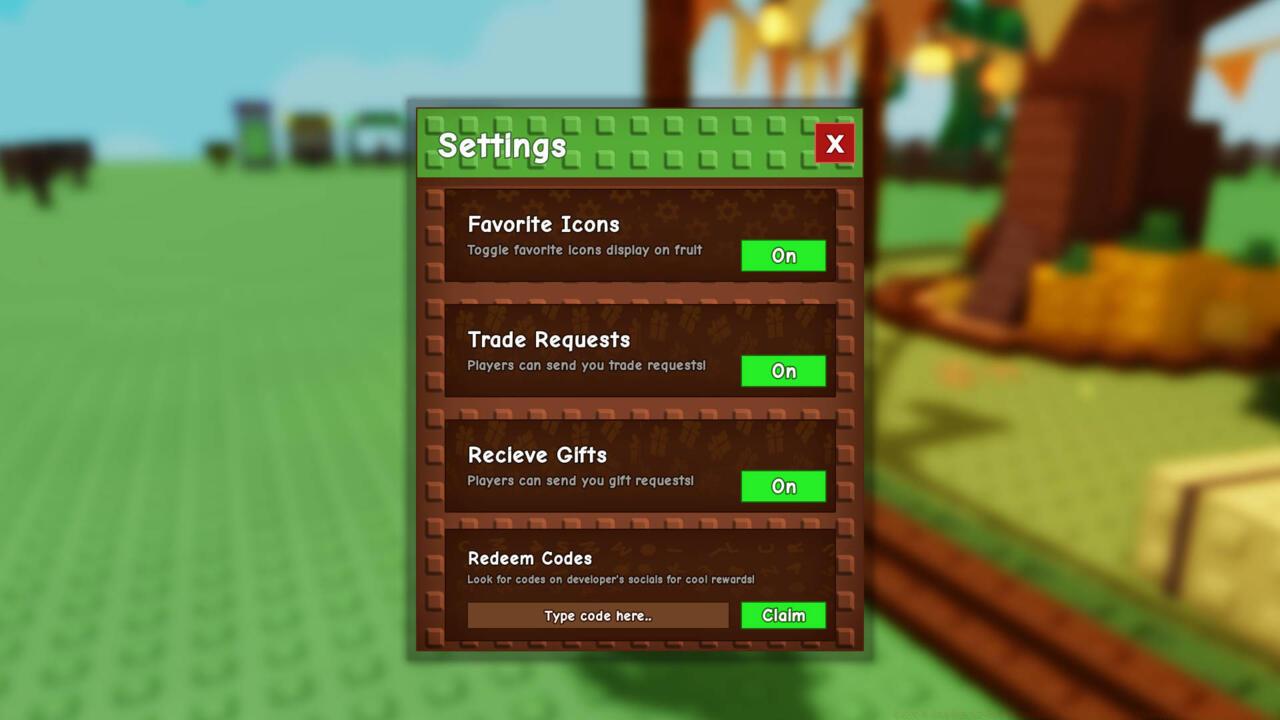 The bottom of the Settings menu has the redeem codes section, which is where you enter your Grow A Garden codes.