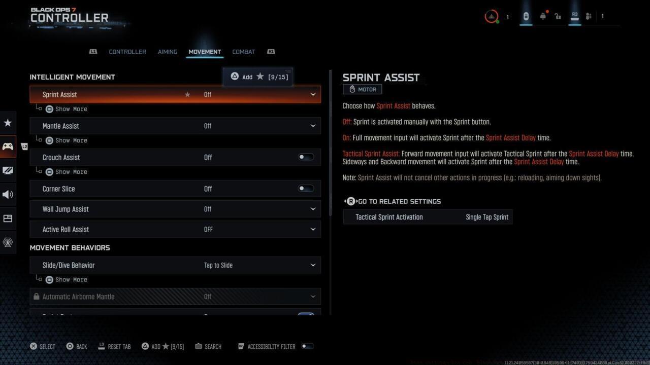 Intelligent movement settings