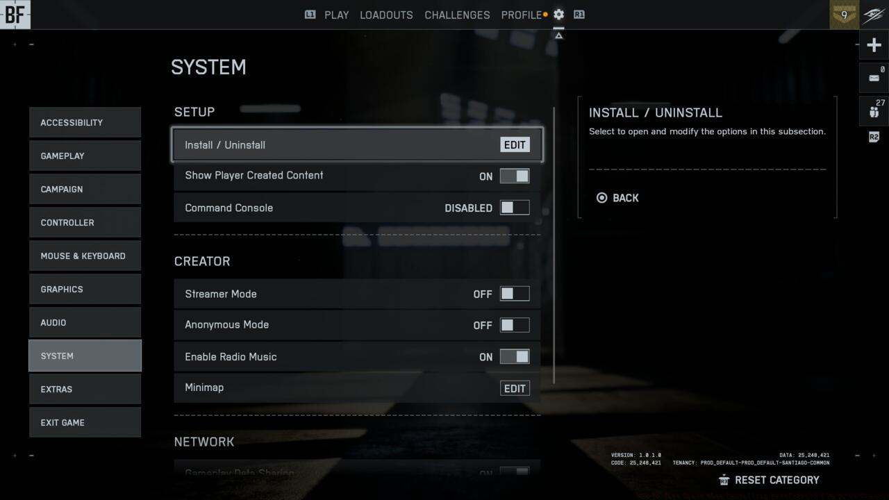 Managing installed BF6 parts in-game