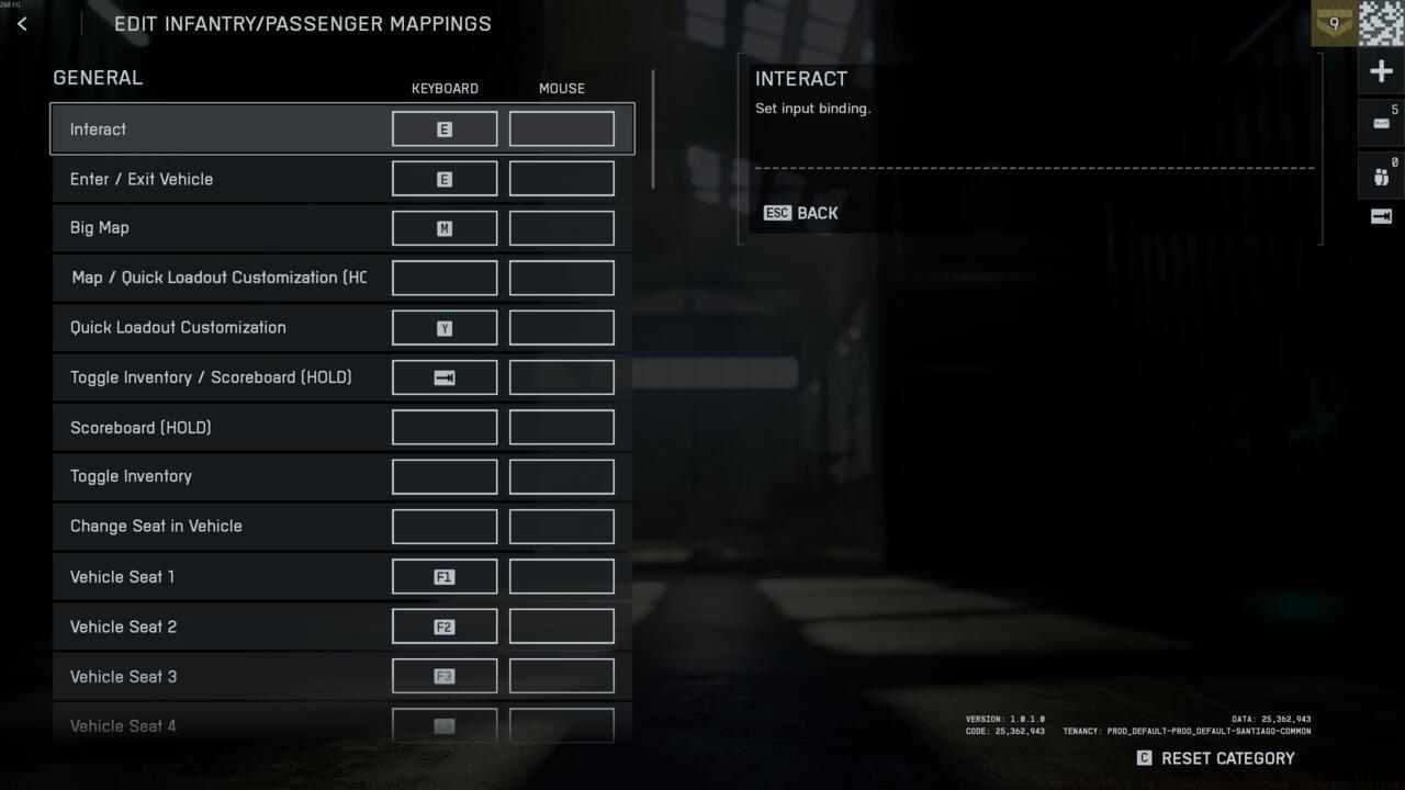 The Infantry Keybinds menu in Battlefield 6