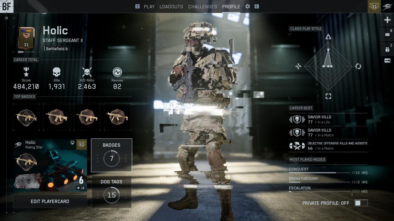The Profile page in Battlefield 6