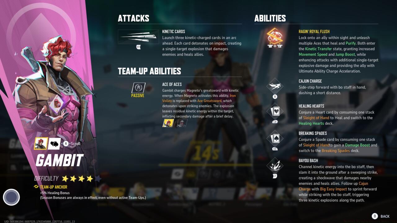 Gambit abilities and team-ups