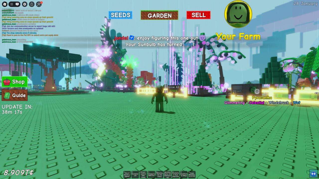 One of the many Admin Abuse events in Grow A Garden, where the creators unleash unique weather effects and manually restock items in shops.