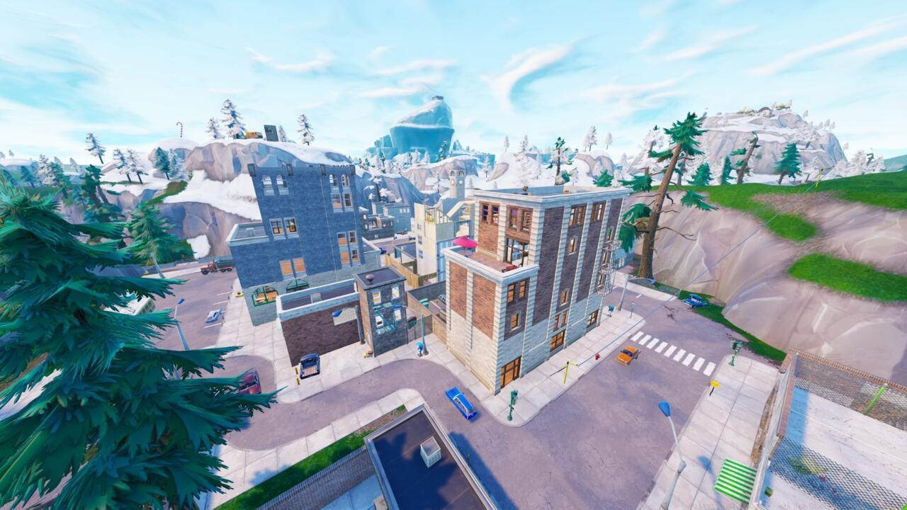 Tilted Towers is now bordered by snowy mountains