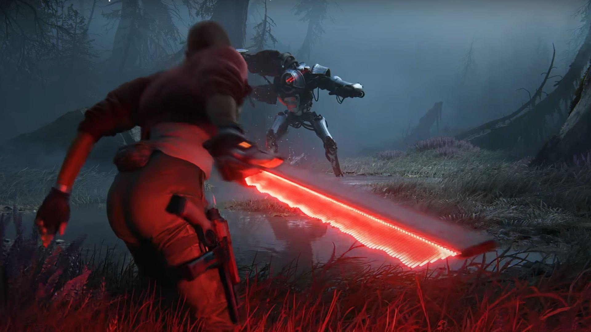 Intergalactic: The Heretic Prophet trailer showing main character fighting a robot with a red sword