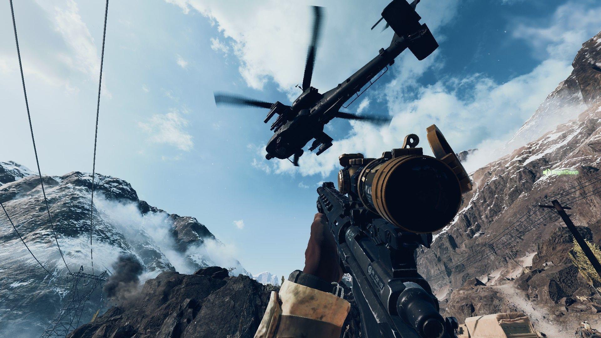 battlefield 6 open beta screenshot of player watching a heli fly by.