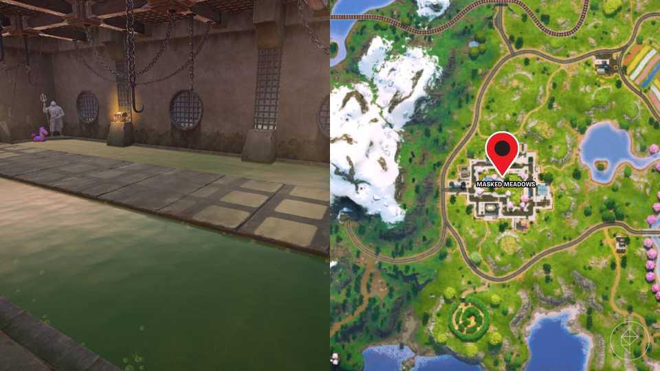 The Dead Pool, a walkway on top of a pool of acid, marked on the map of Fortnite Chapter 6 Season 2.