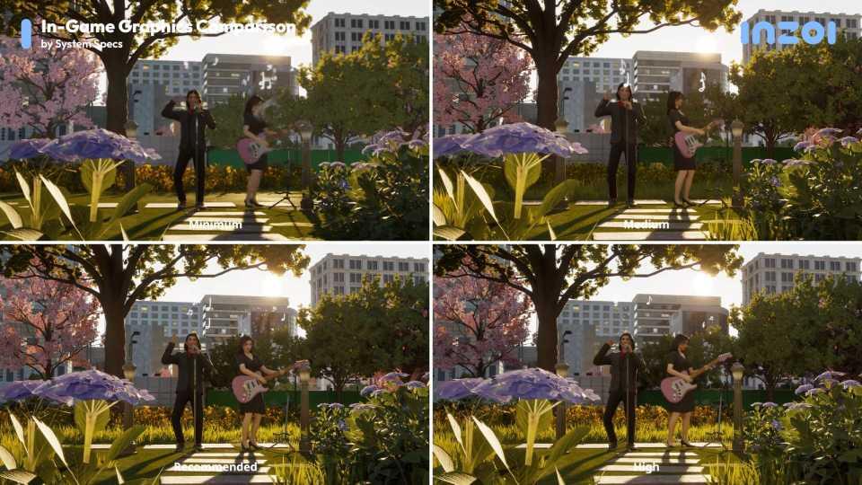A couple singing in a flower bed in InZoi.