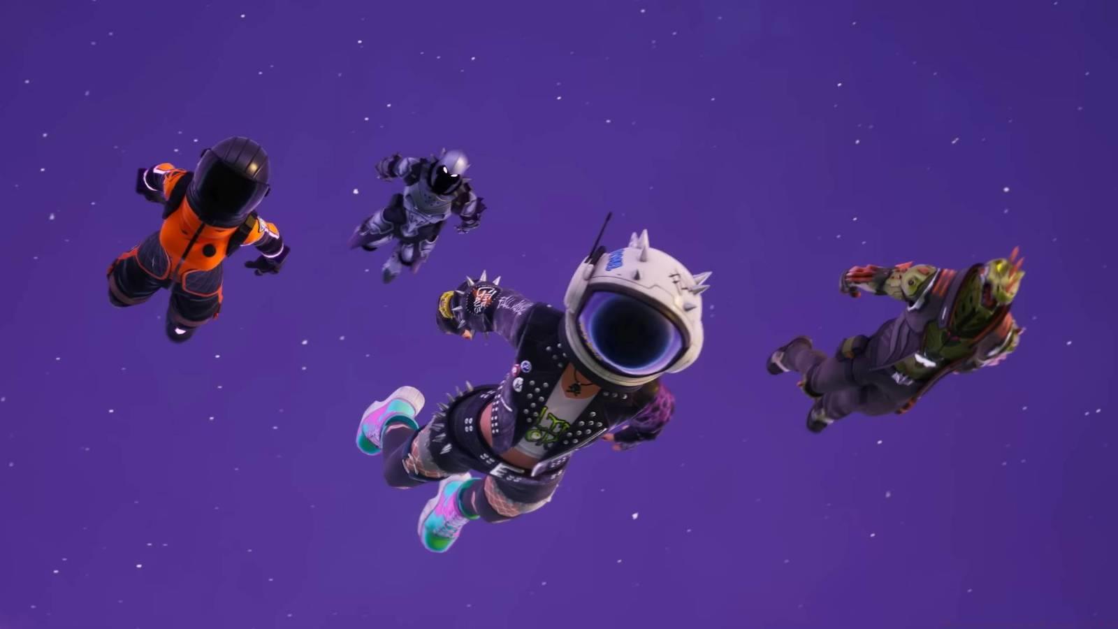 Fortnite OG Season 3 astronaut outfits diving into battle.