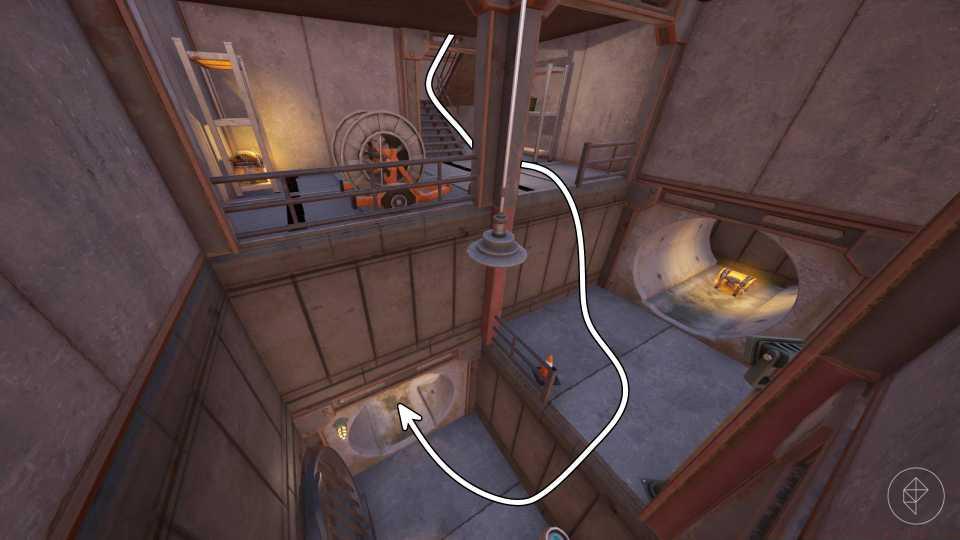 The path from the stairs to enter the hideout in Masked Meadows in Fortnite.