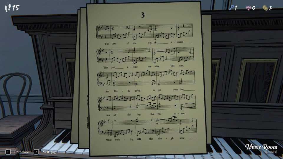 Music Sheet 3 found in the Music Room in Blue Prince.