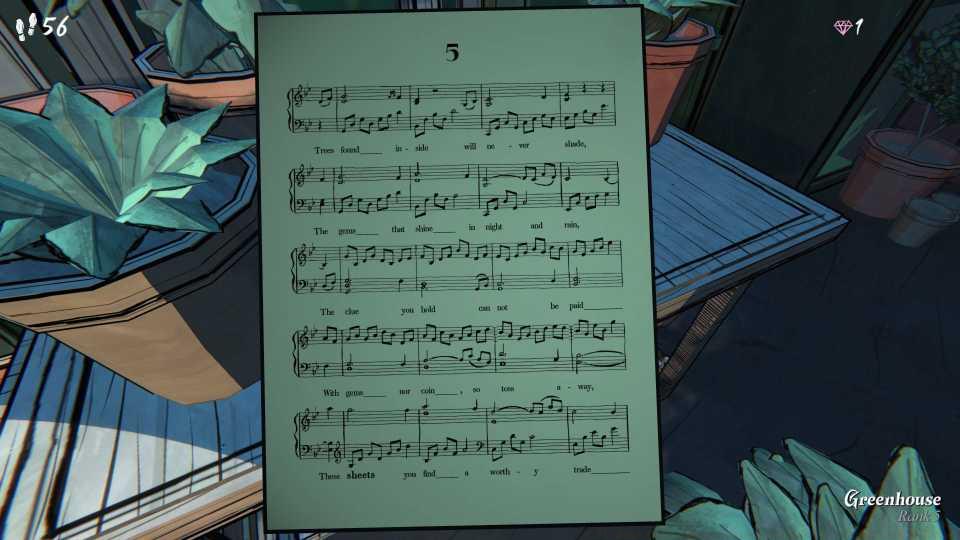 Music Sheet 5 found in the Greenhouse in Blue Prince.