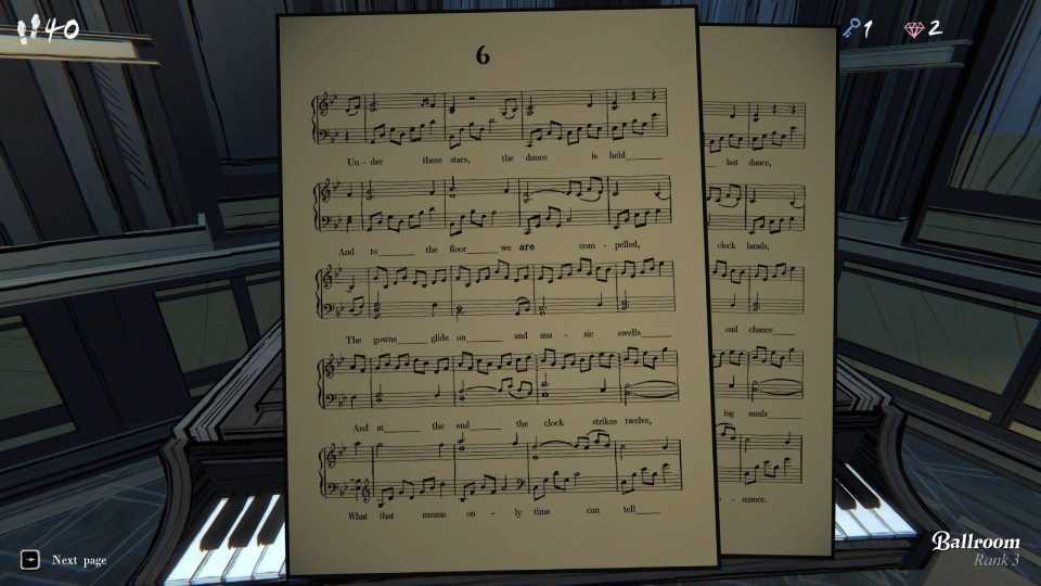 Sheet Music Page 6 found in the Ballroom in Blue Prince.