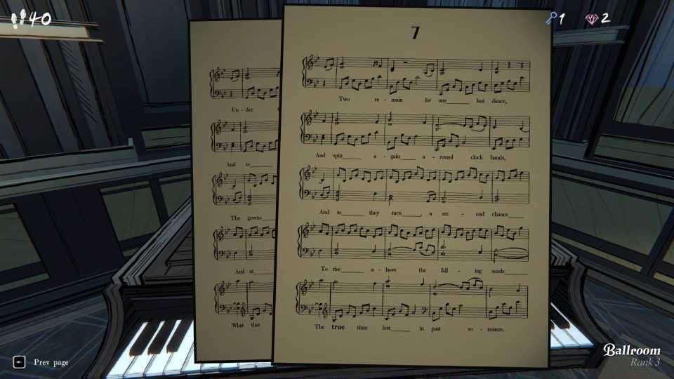 Sheet Music Page 7 found in the Ballroom in Blue Prince.