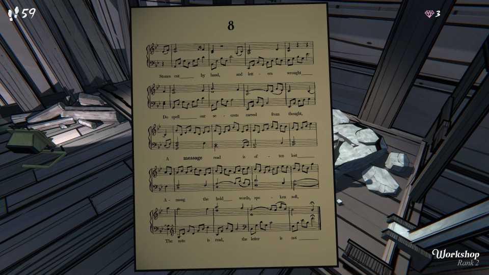 Sheet Music Page 8 found in the Workshop in Blue Prince.