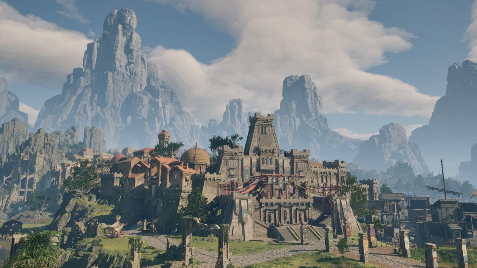 Paradis, the main city hub in Dawnshore, from Avowed.