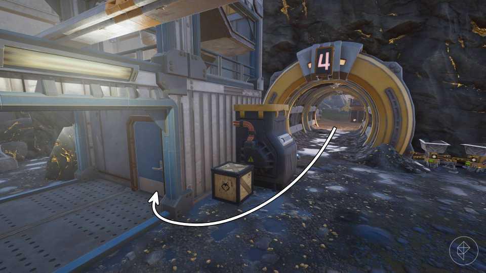 Path to the walkie talkie in the Shiny Shafts guided with an arrow.