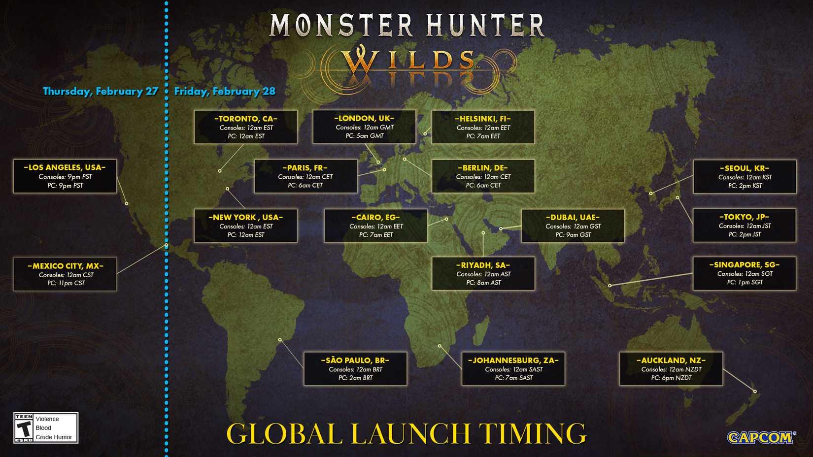 What time does Monster Hunter Wilds release?