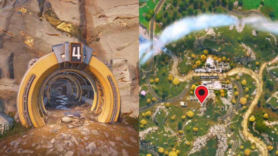 Location of Shiny Shafts' entrance #4 in Fortnite.