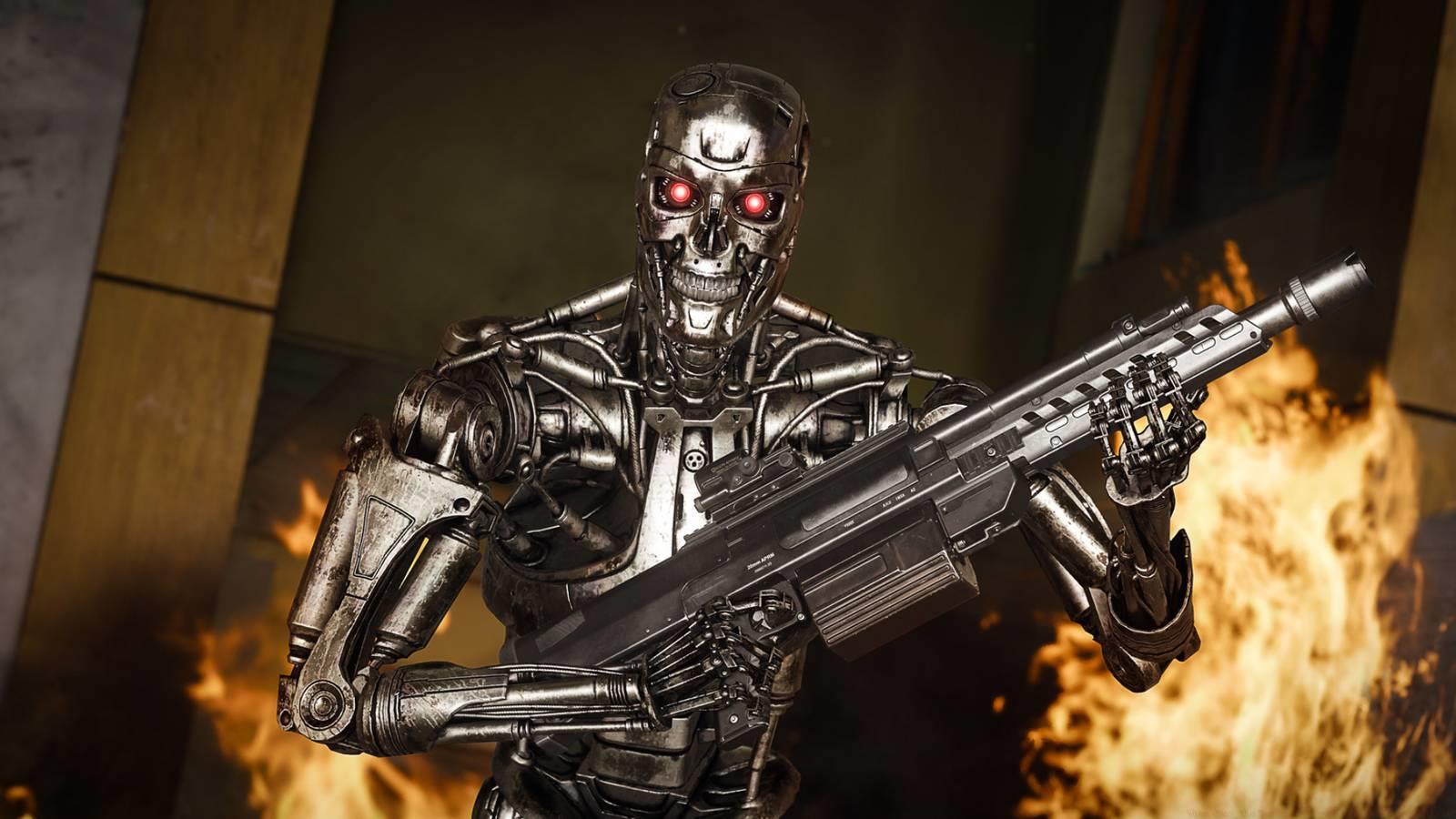 The Terminator holding a grenade launcher in Black Ops 6.
